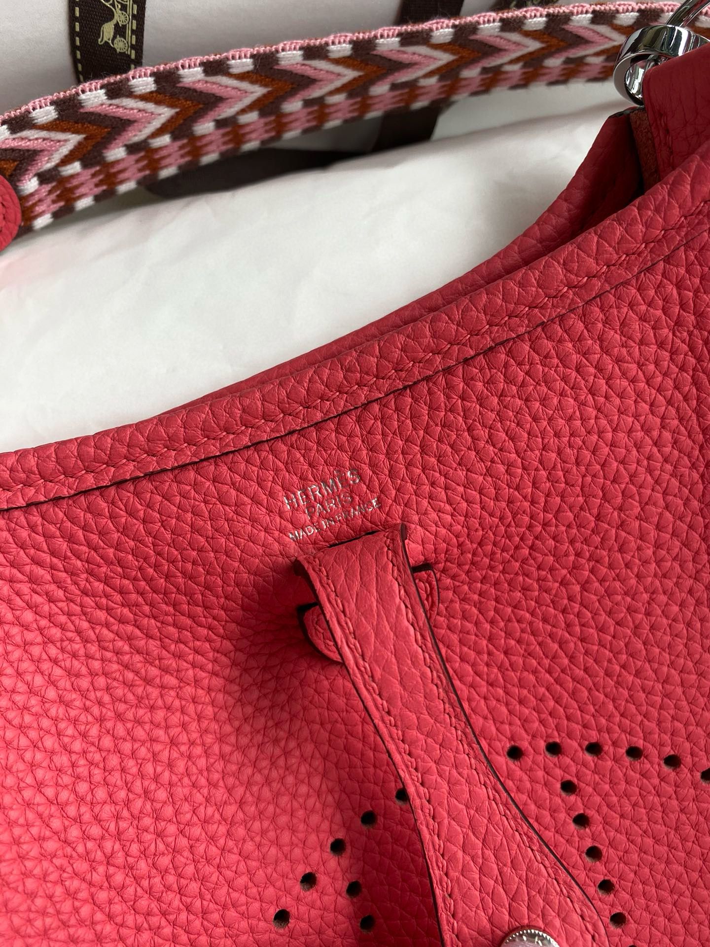 Hermes Evelyne Mini Handmade Bag in Rose Lipstick Clemence Leather - Image 5