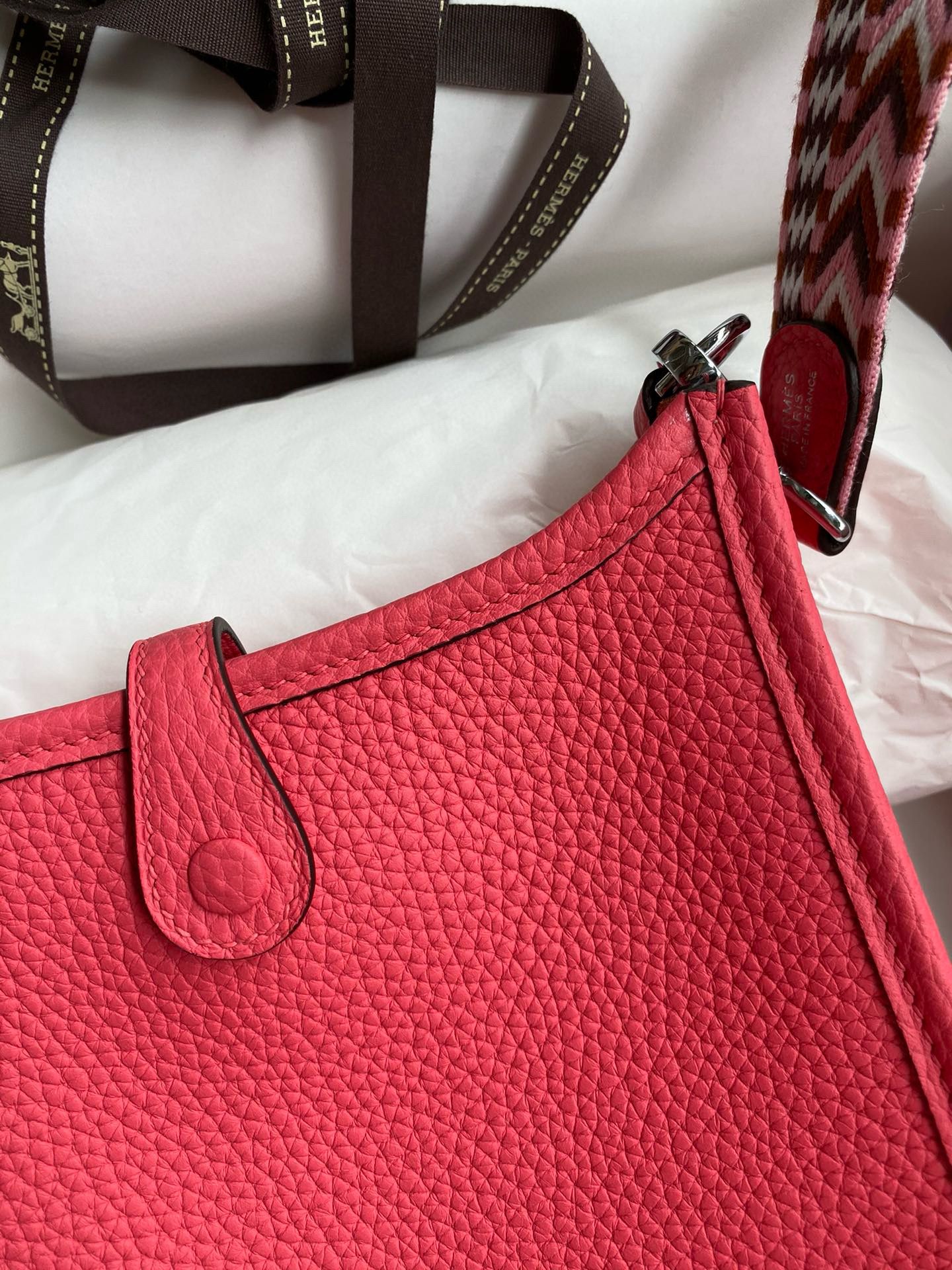 Hermes Evelyne Mini Handmade Bag in Rose Lipstick Clemence Leather - Image 8