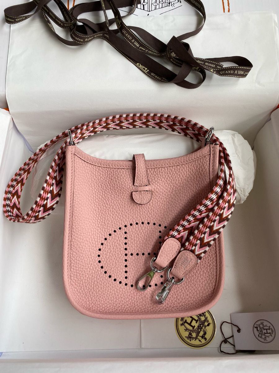 Hermes Evelyne Mini Handmade Bag in Pink Clemence Leather - Image 10