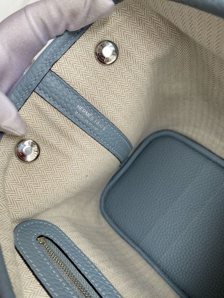Hermes Garden Party 30 Handmade Bag in Blue Lin Clemence Leather - Image 9