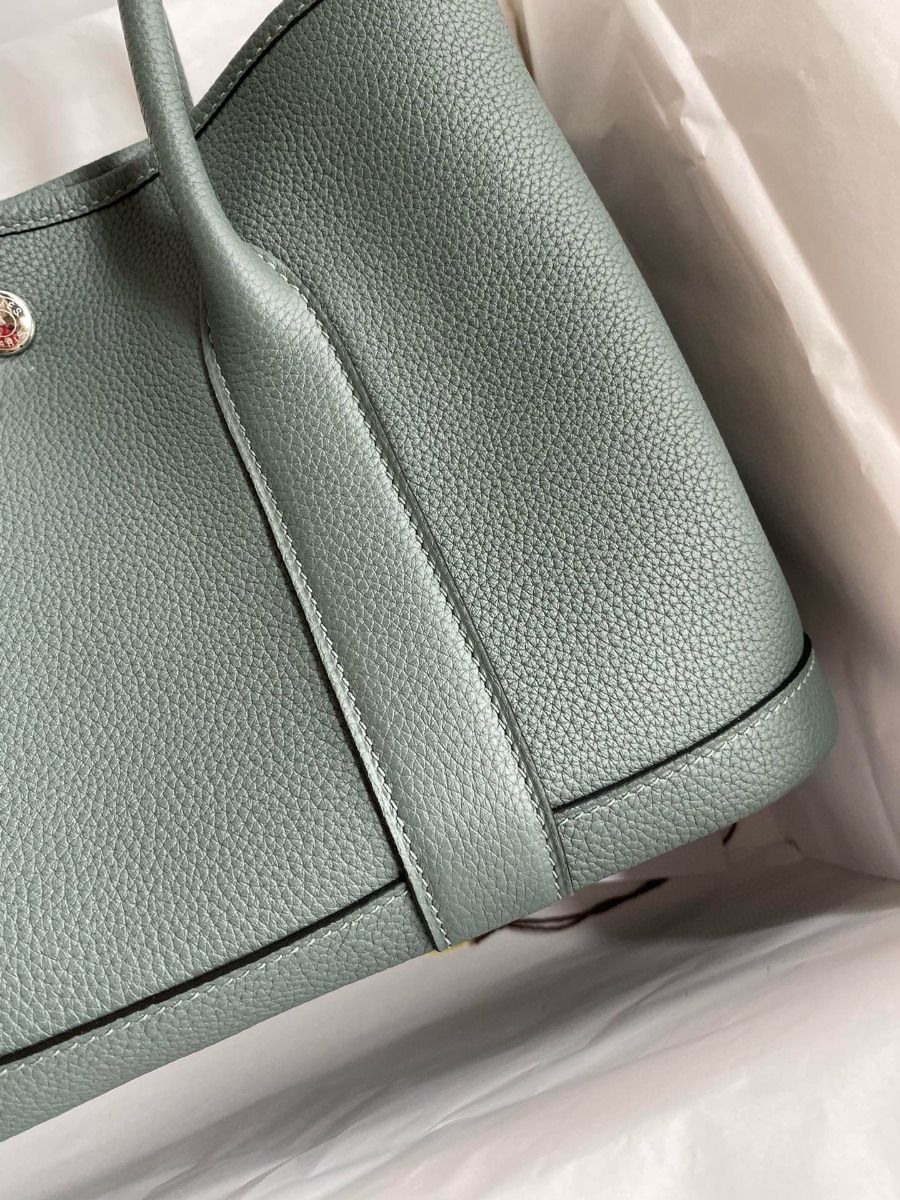Hermes Garden Party 30 Handmade Bag in Vert Amande Clemence Leather - Image 4