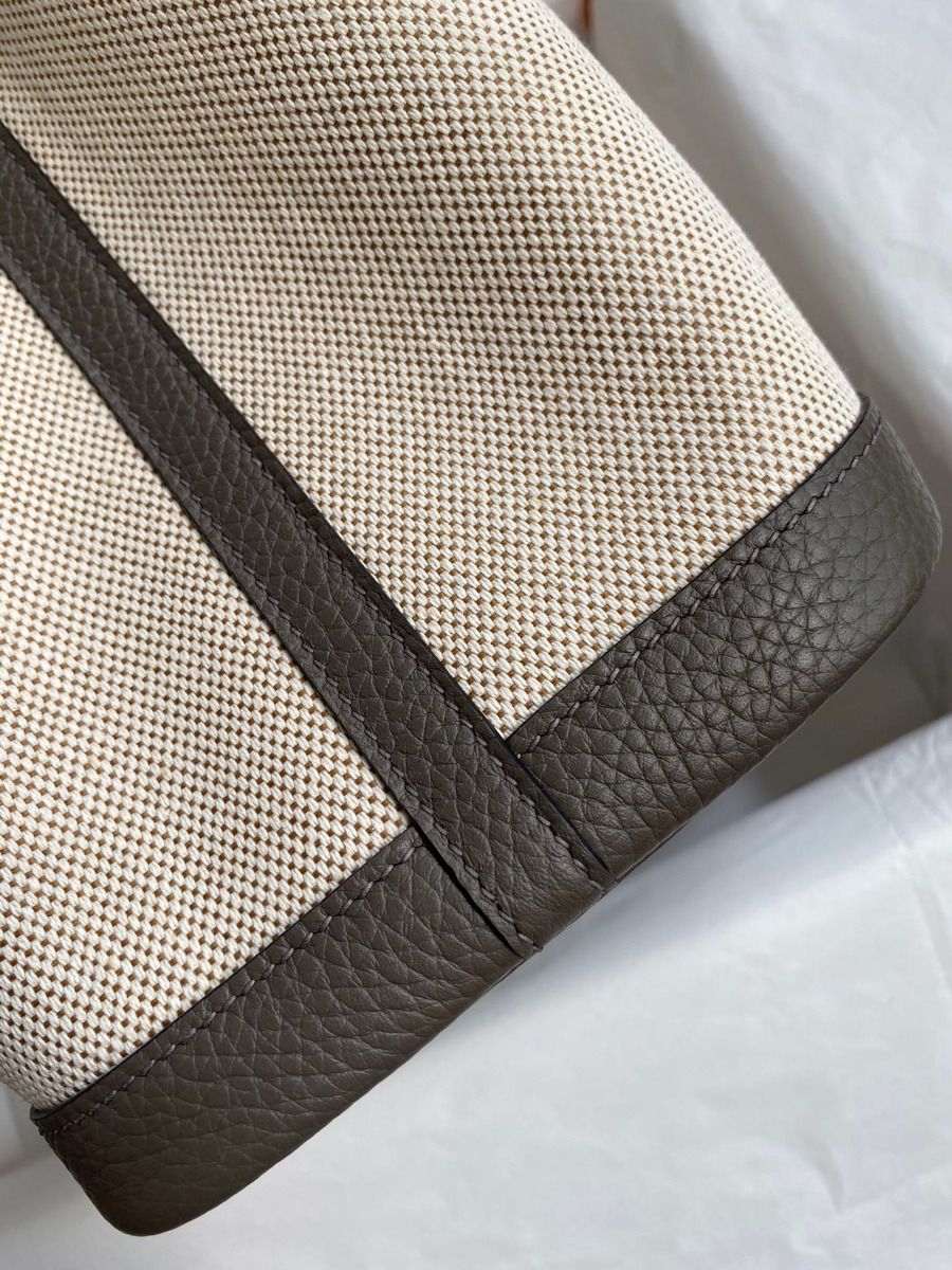 Hermes Garden Party 30 Handmade Bag in Toile and Etain Leather - Image 7