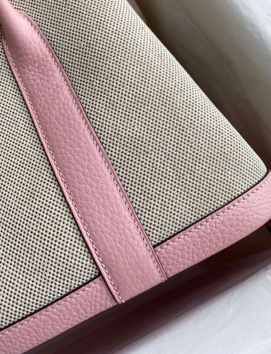 Hermes Garden Party 30 Handmade Bag in Toile and Pink Leather - Image 5