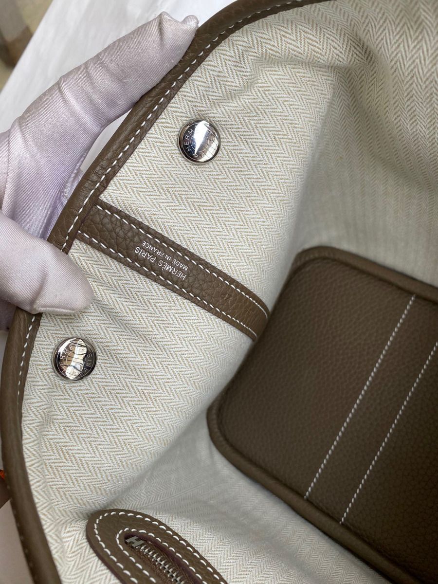 Hermes Garden Party 30 Handmade Bag in Toile and Taupe Leather - Image 10