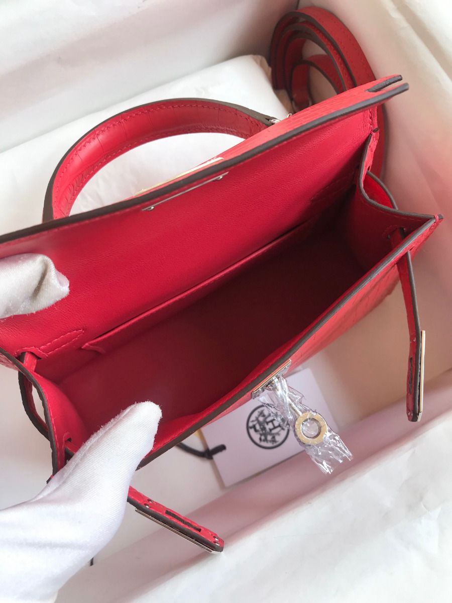 Hermes Kelly Mini II Sellier Handmade Bag In Rose Extreme Matte Alligator Leather - Image 9