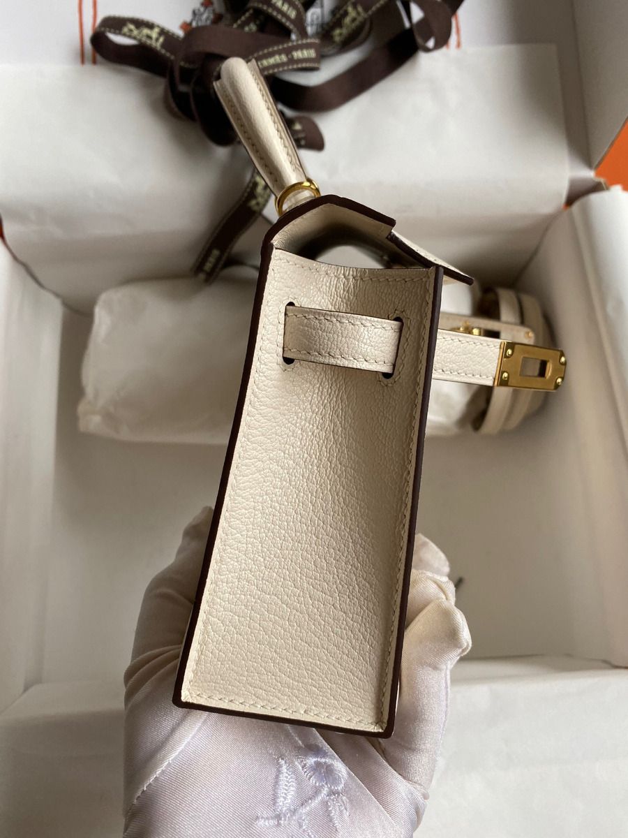 Hermes Kelly Mini II Sellier Handmade Bag In Nata Chevre Mysore Leather - Image 7