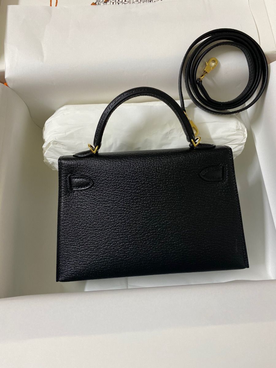 Hermes Kelly Mini II Sellier Handmade Bag In Black Chevre Mysore Leather - Image 3