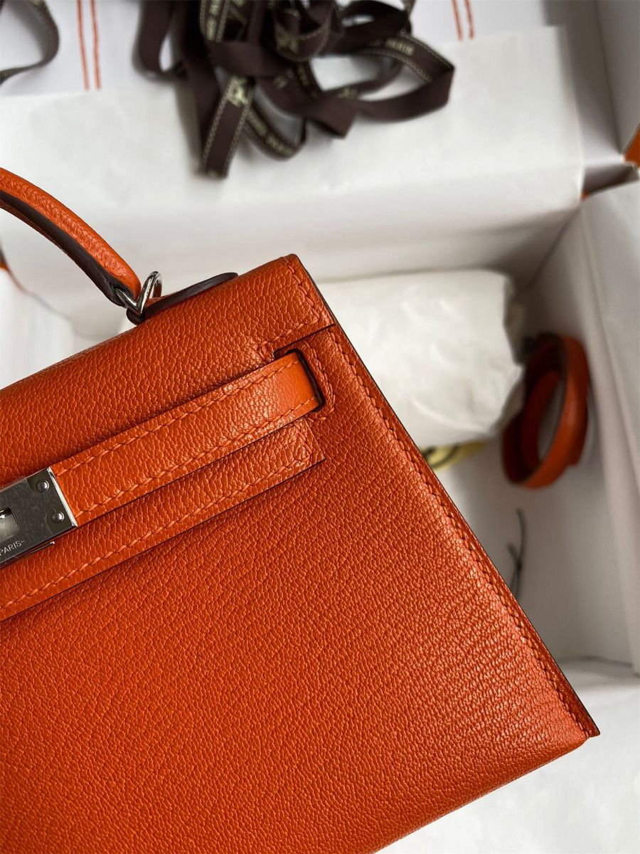 Hermes Kelly Mini II Sellier Handmade Bag In Orange Chevre Mysore Leather - Image 5