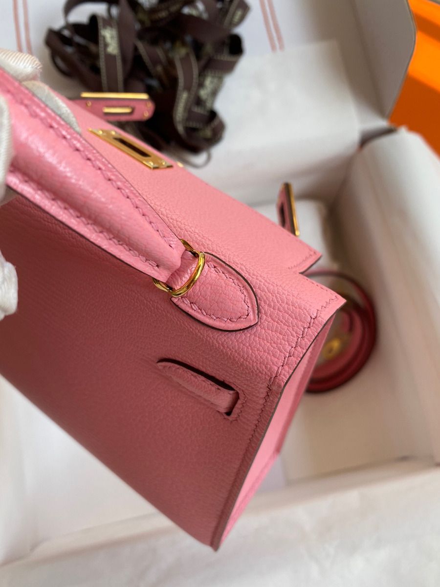Hermes Kelly Mini II Sellier Handmade Bag In Rose Confetti Chevre Mysore Leather - Image 8