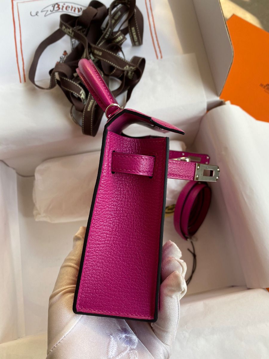 Hermes Kelly Mini II Sellier Handmade Bag In Rose Purple Chevre Mysore Leather - Image 6