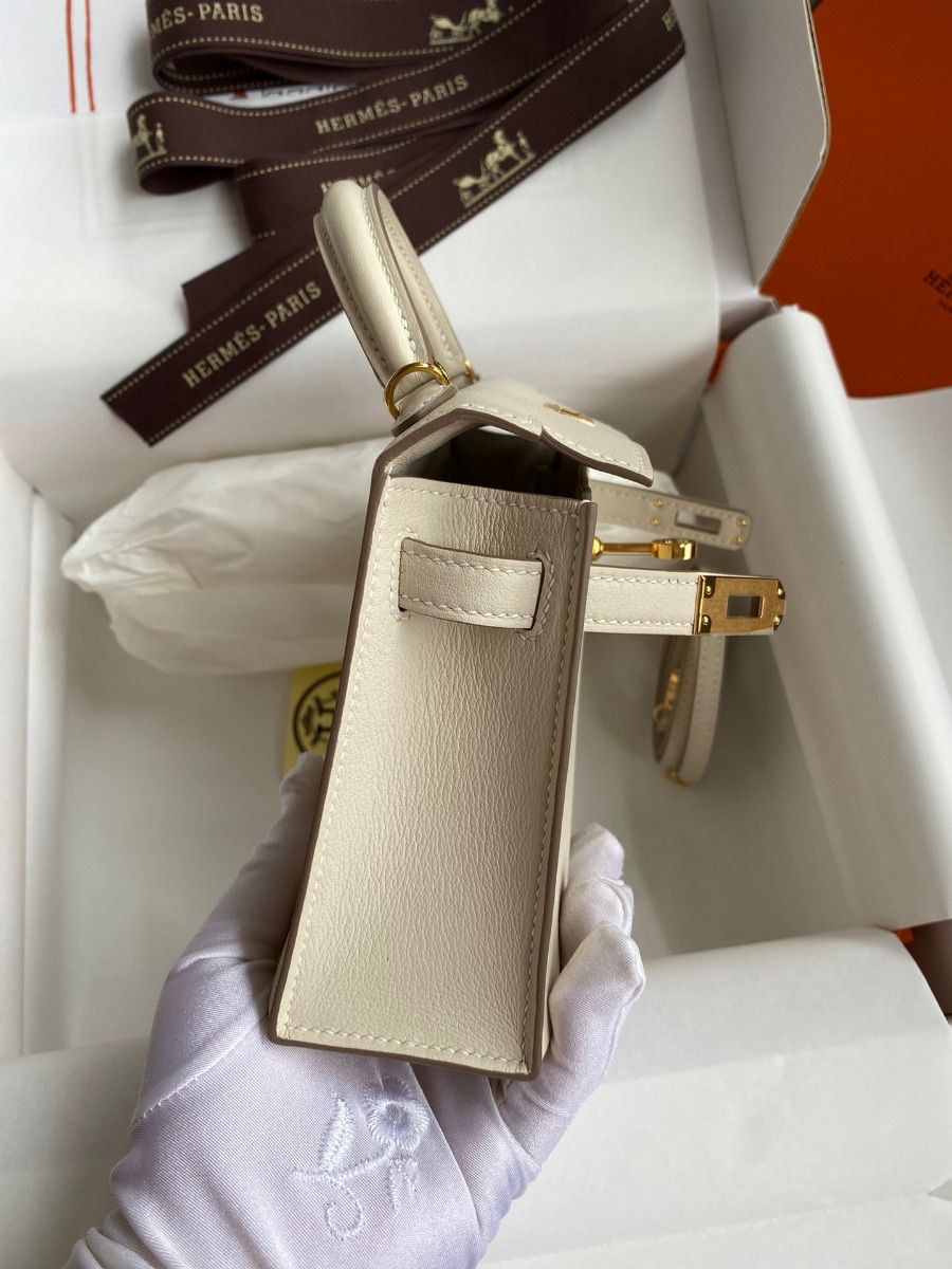 Hermes Kelly Mini II Sellier Handmade Bag In Craie Swift Calfskin - Image 7