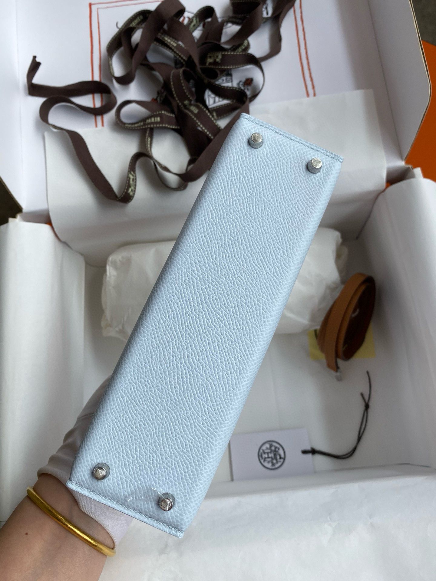 Hermes HSS Kelly Mini II Sellier Tri-color Bag in Blue/Green/Sesame Epsom Calfskin - Image 4