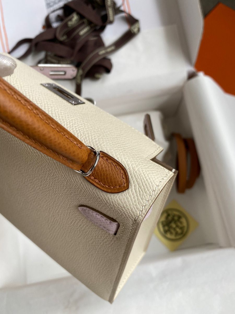 Hermes HSS Kelly Mini II Sellier Tri-color Bag In Craie/Pink/Gold Epsom Calfskin - Image 8