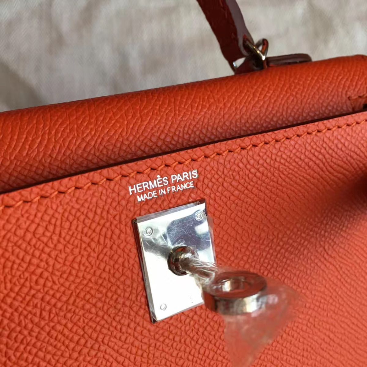 Hermes Kelly Mini II Handmade Bag In Orange Epsom Leather - Image 5