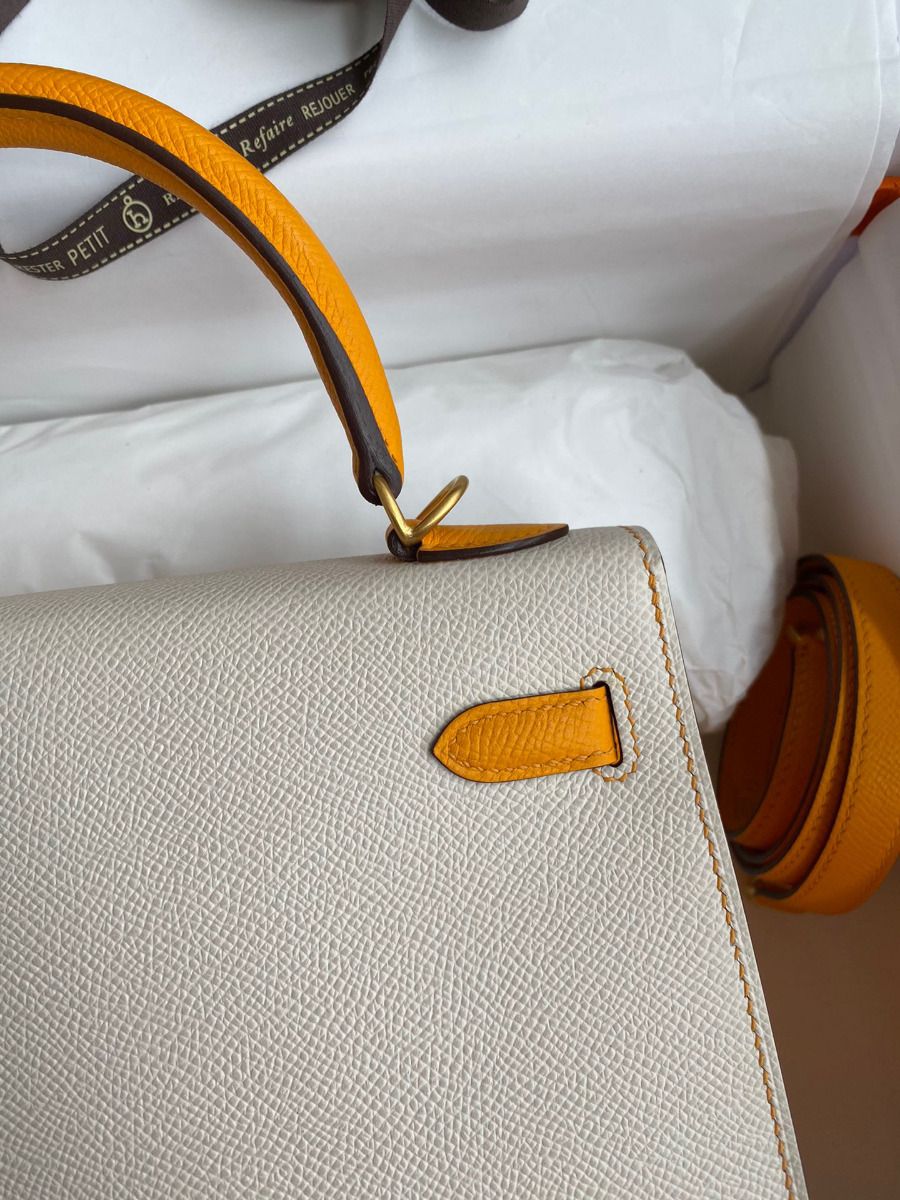 Hermes Kelly Sellier 25 Bicolor Bag in Craie and Yellow Epsom Calfskin - Image 5