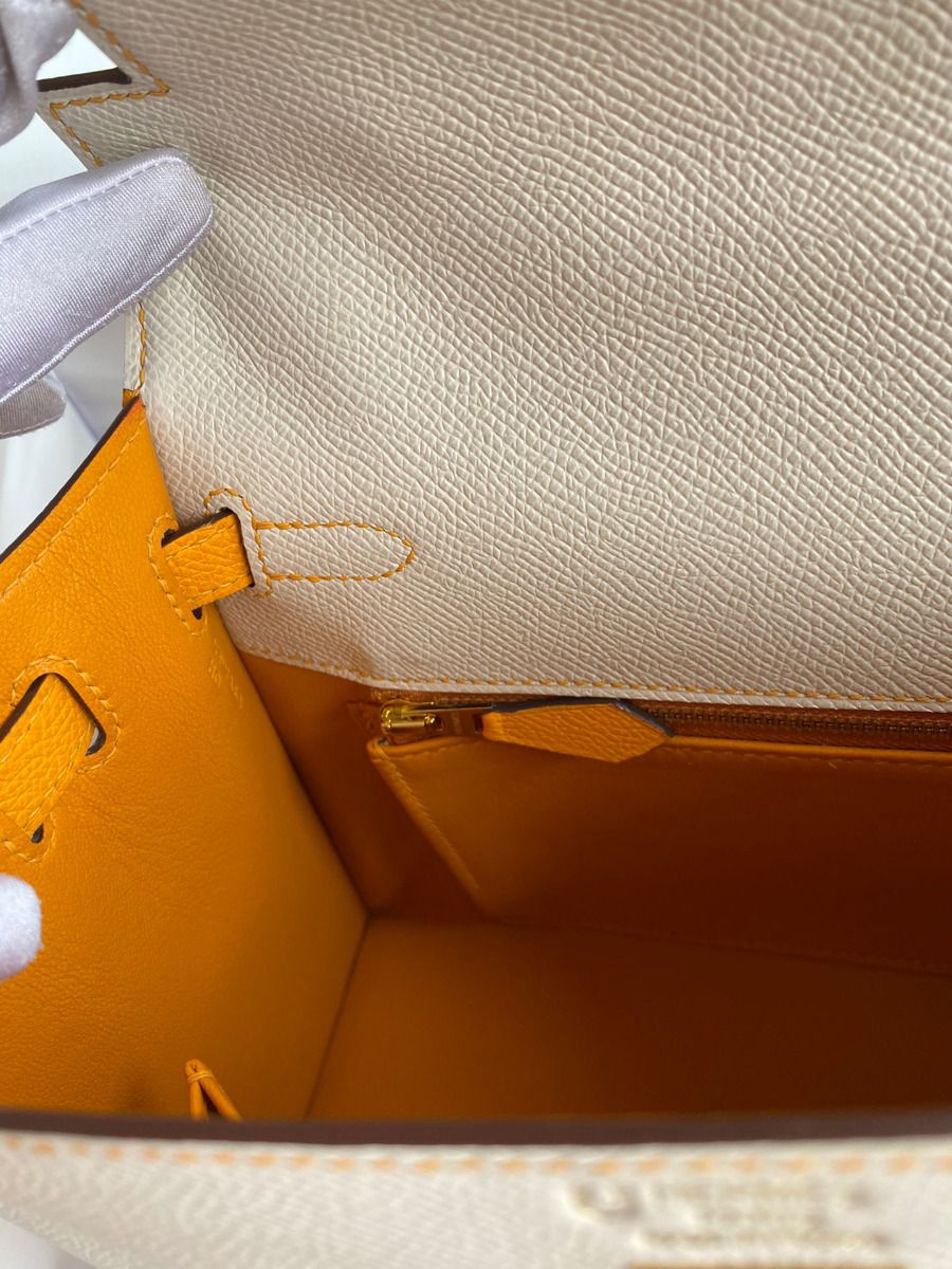 Hermes Kelly Sellier 25 Bicolor Bag in Craie and Yellow Epsom Calfskin - Image 10