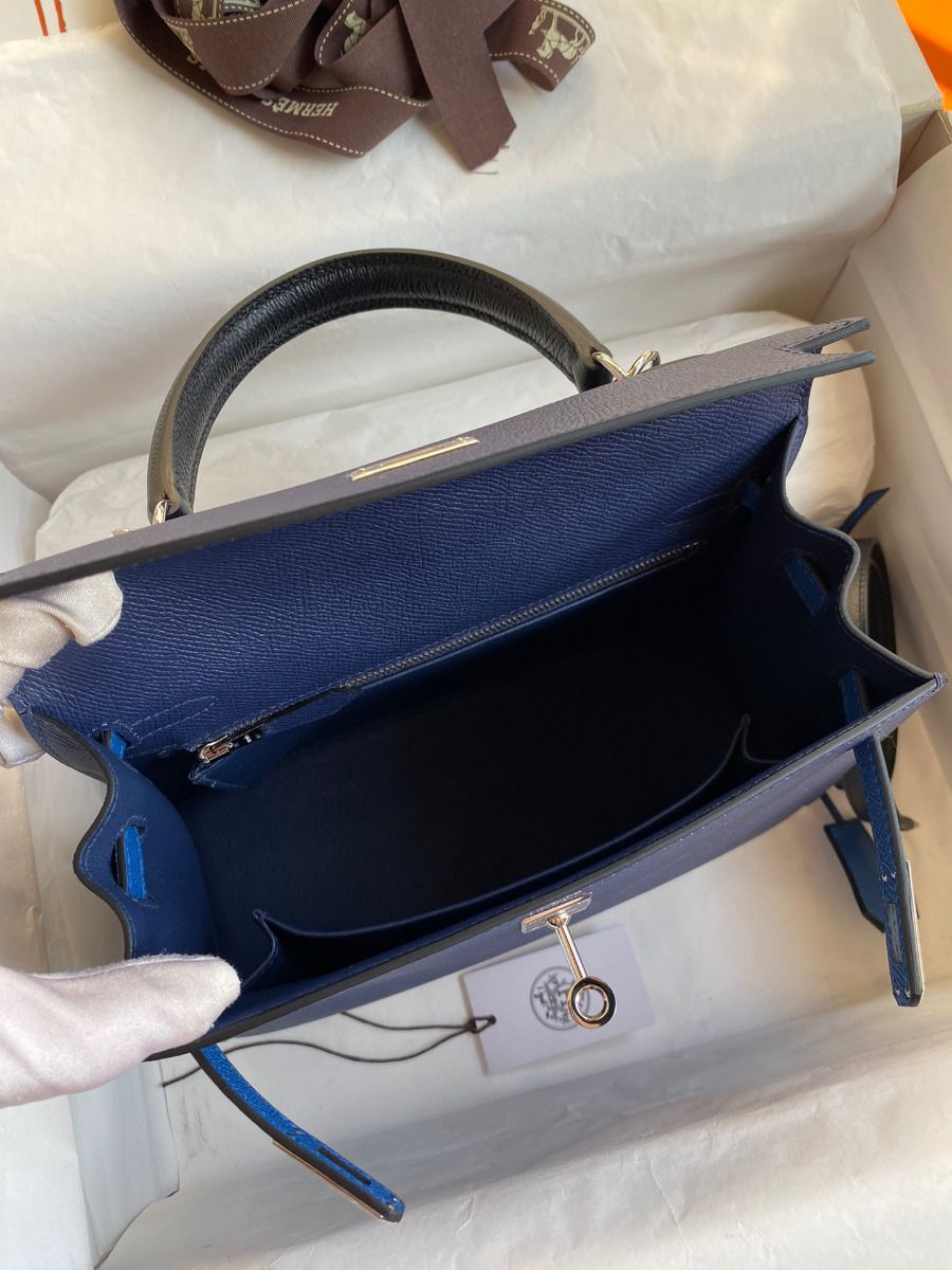Hermes Kelly Sellier 25 Bicolor Bag in Blue Saphir and Blue France Epsom Calfskin - Image 8