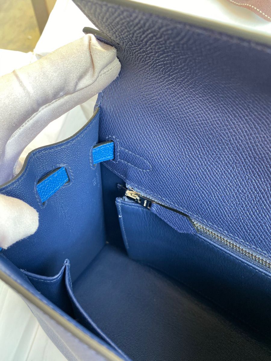 Hermes Kelly Sellier 25 Bicolor Bag in Blue Saphir and Blue France Epsom Calfskin - Image 9