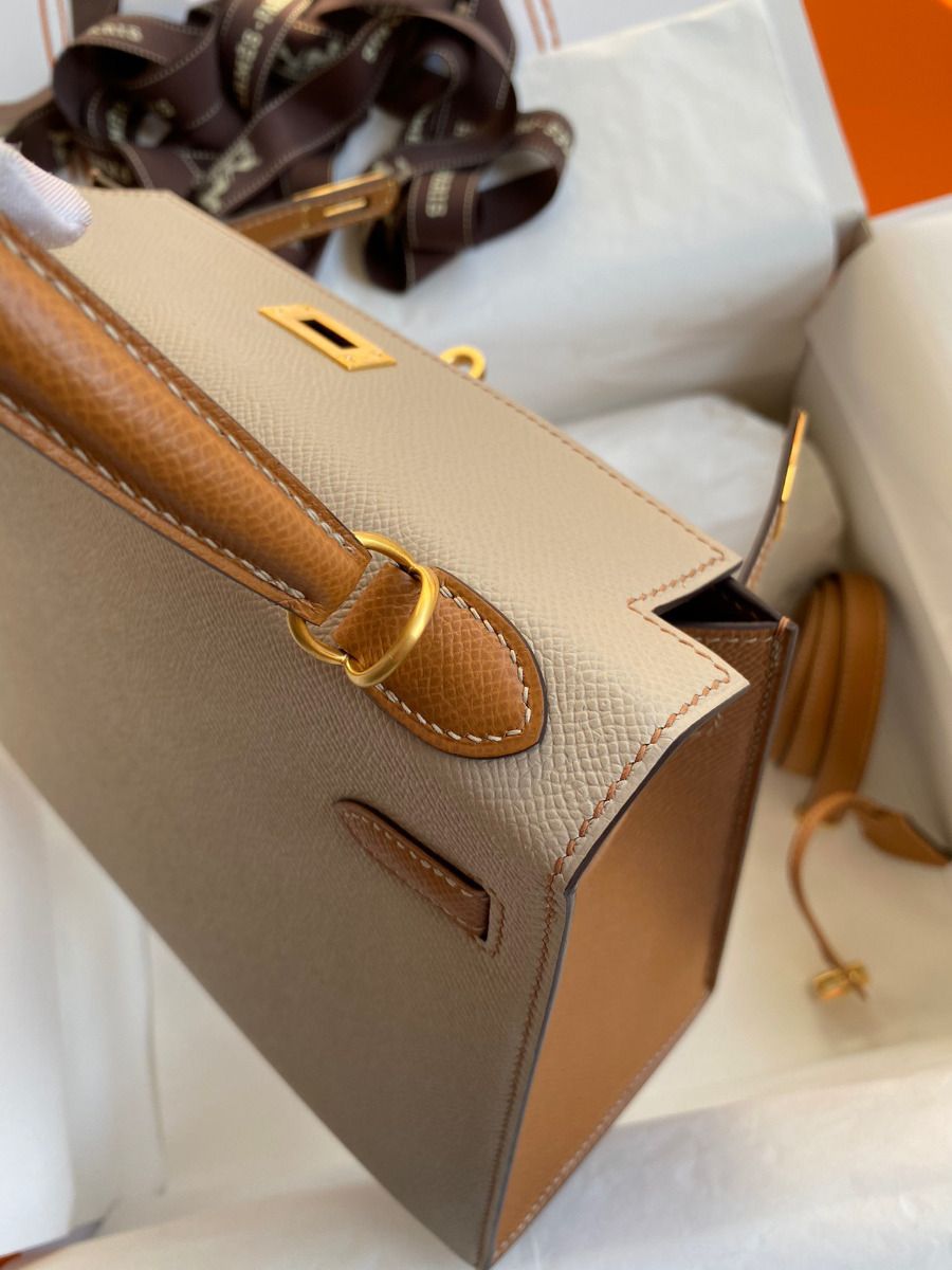 Hermes Kelly Sellier 25 Bicolor Bag in Trench and Gold Epsom Calfskin - Image 7