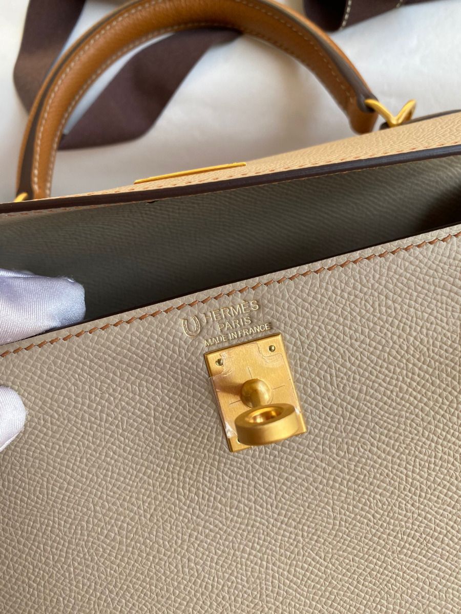 Hermes Kelly Sellier 25 Bicolor Bag in Trench and Gold Epsom Calfskin - Image 8