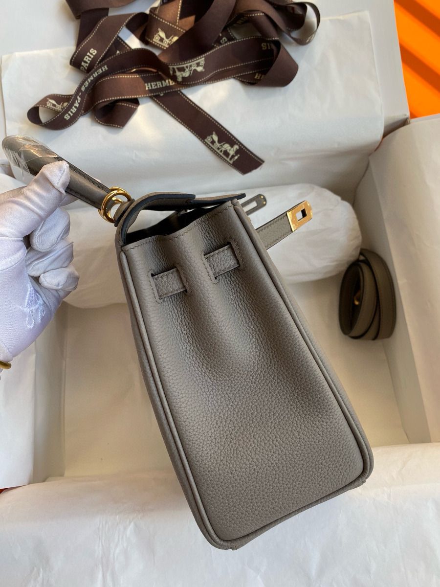 Hermes Kelly Retourne 25 Handmade Bag In Gris Meyer Clemence Leather - Image 6