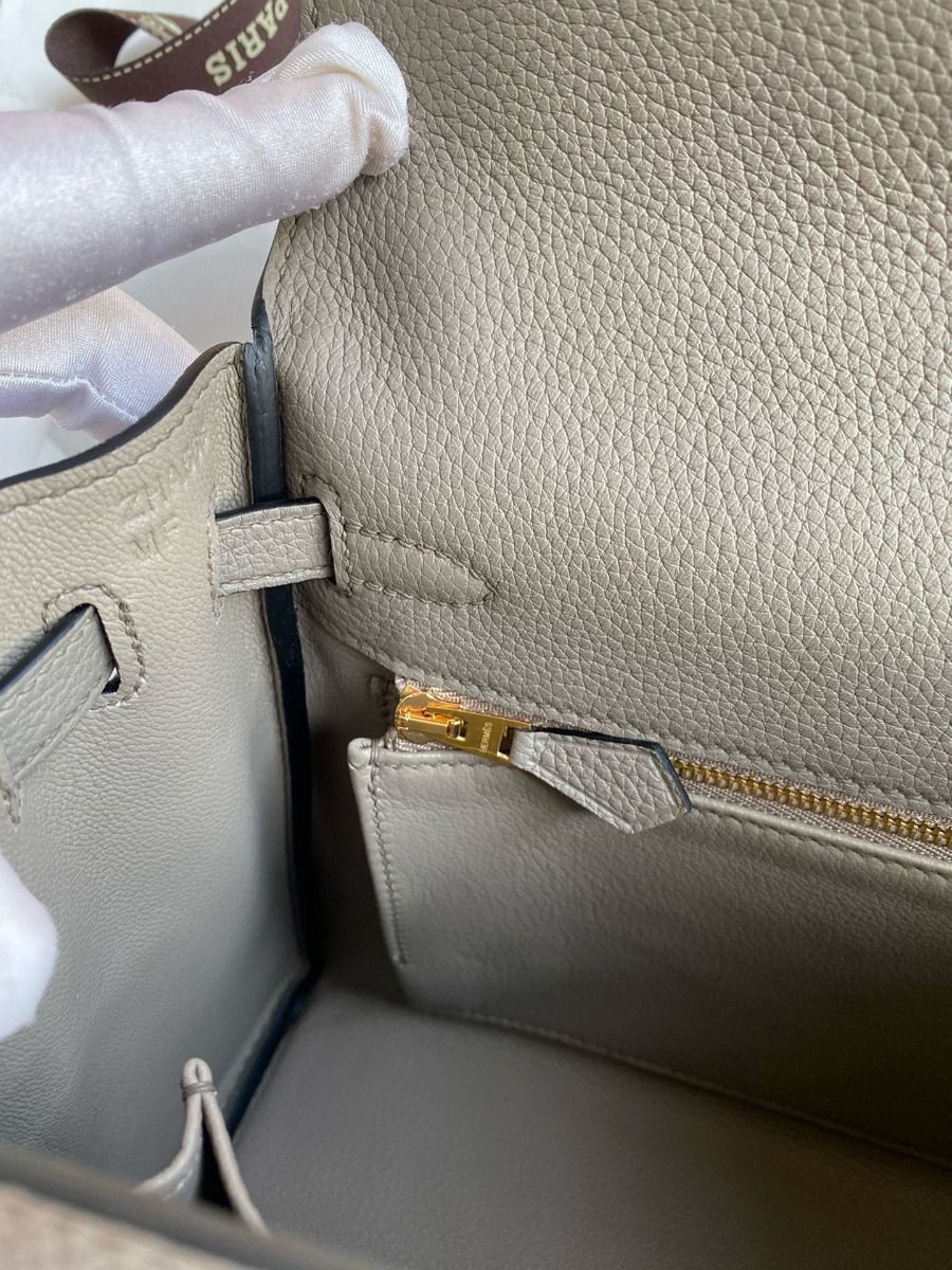 Hermes Kelly Retourne 25 Handmade Bag In Gris Meyer Clemence Leather - Image 10