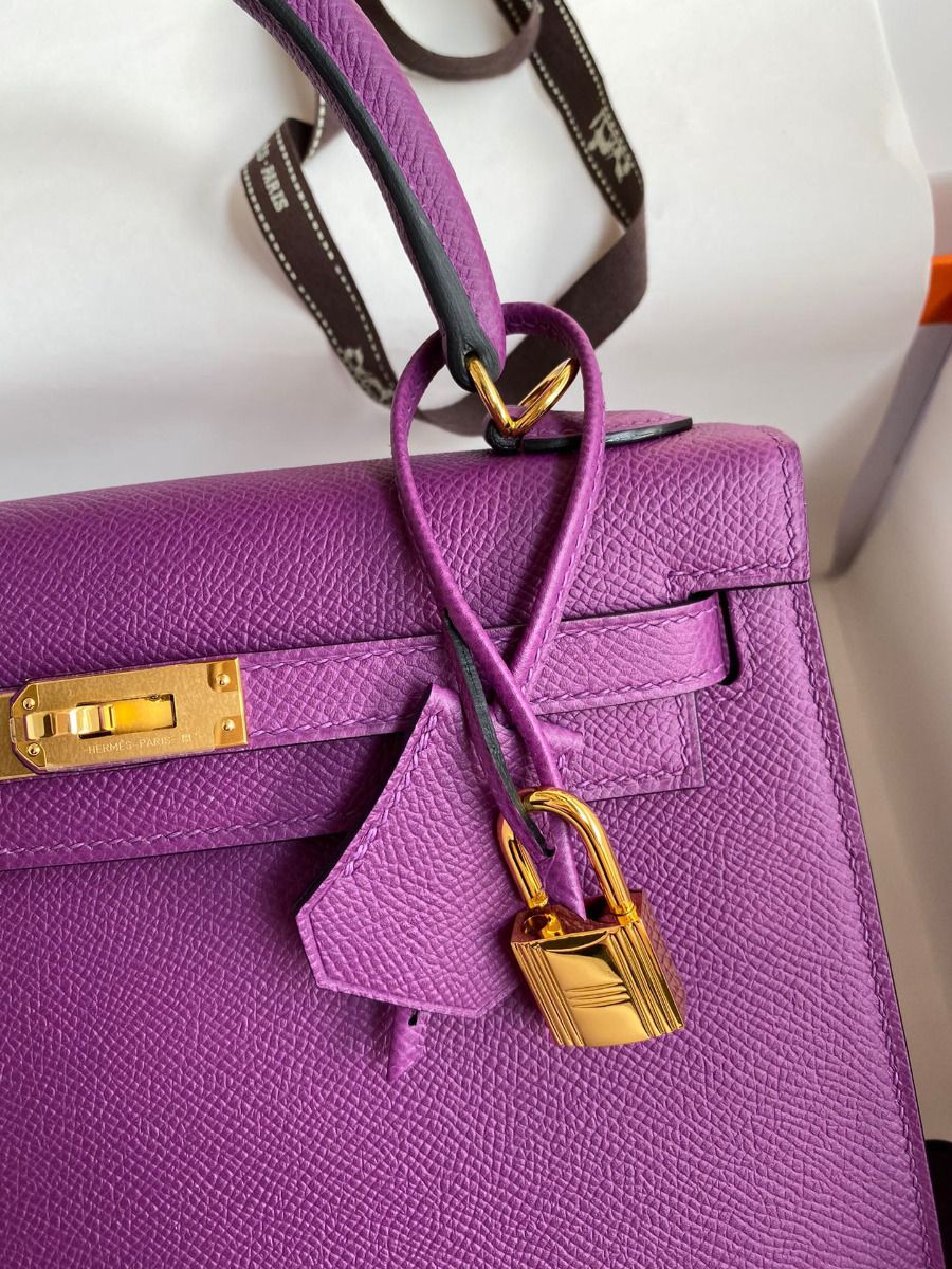 Hermes Kelly Sellier 25 Handmade Bag In Anemone Epsom Calfskin - Image 4