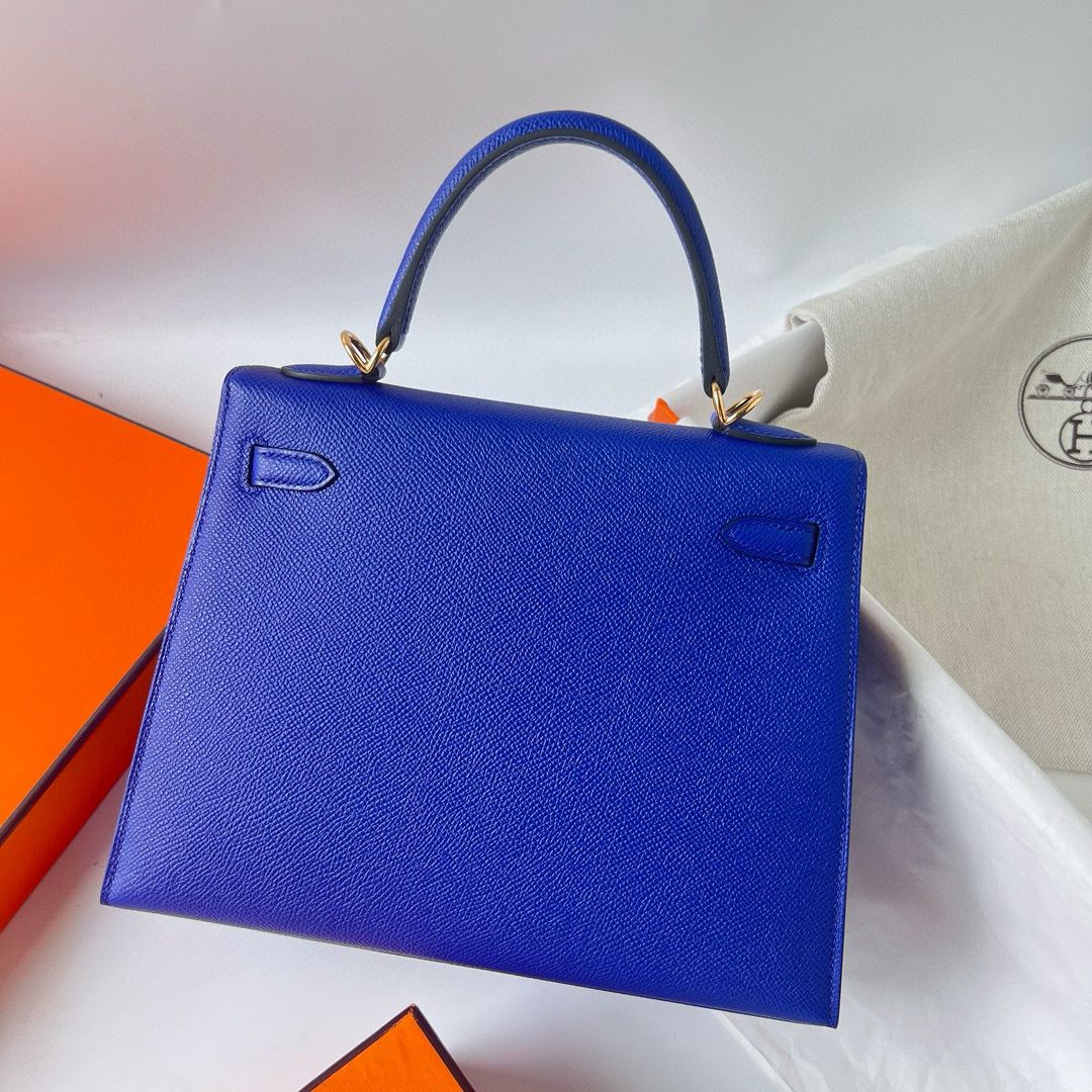 Hermes Kelly Sellier 25 Handmade Bag in Blue Electric Epsom Calfskin - Image 6