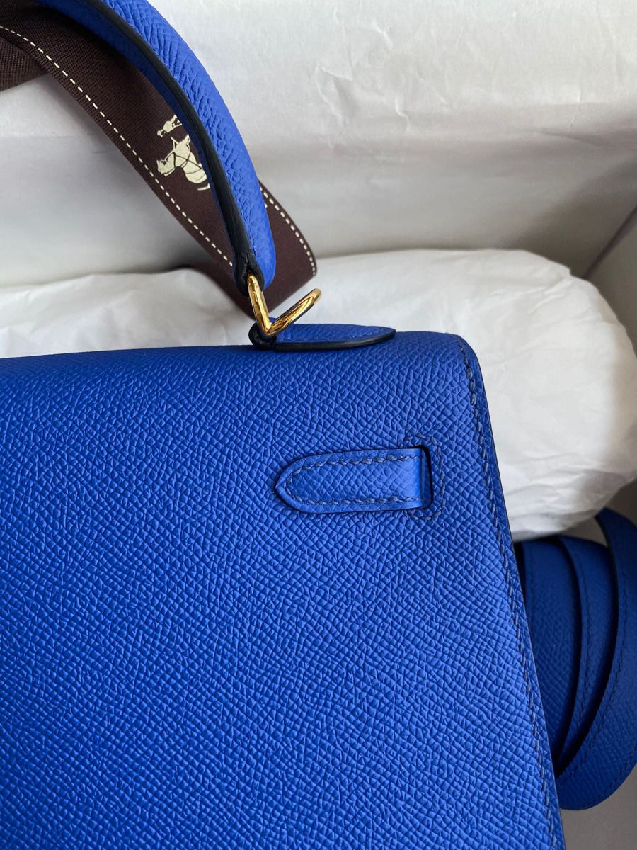 Hermes Kelly Sellier 25 Handmade Bag In Blue France Epsom Calfskin - Image 5