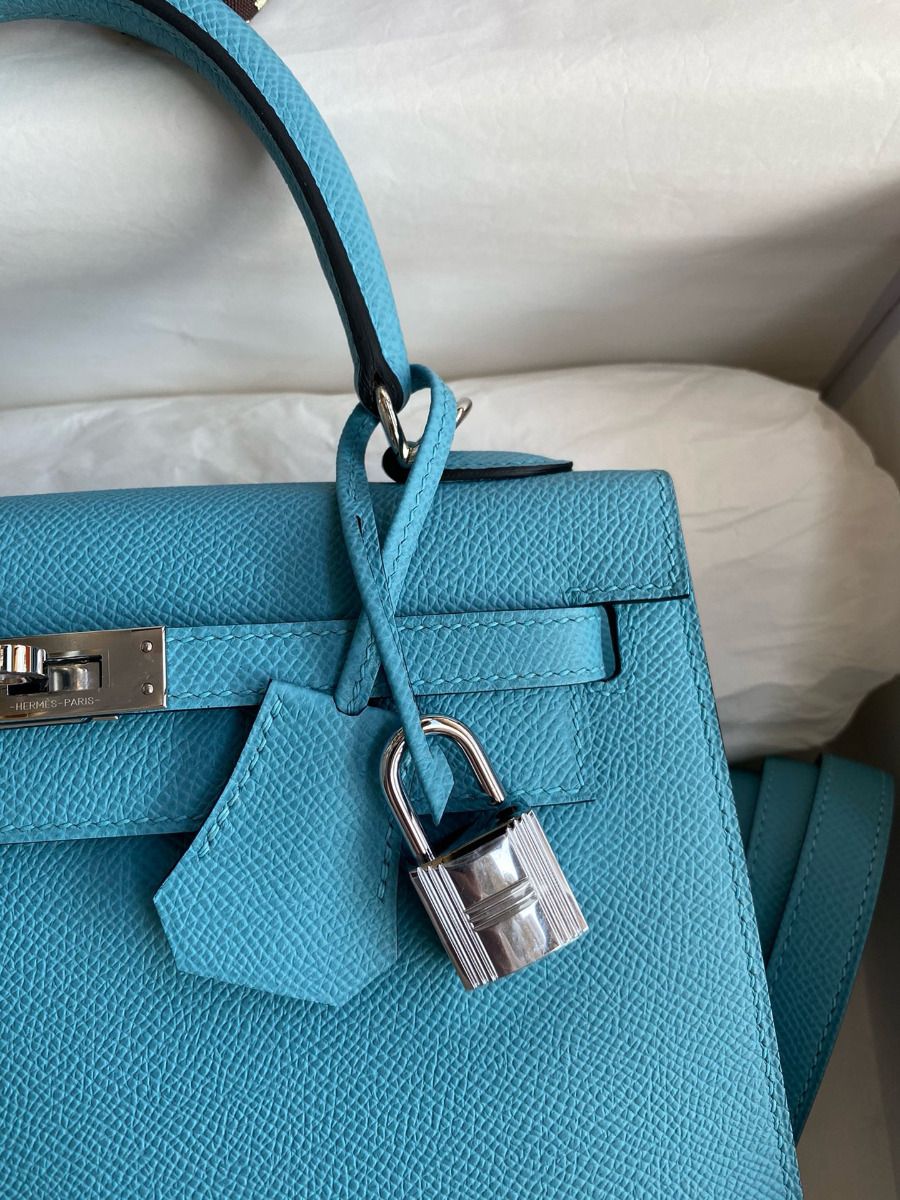 Hermes Kelly Sellier 25 Handmade Bag In Blue du Nord Epsom Calfskin - Image 4