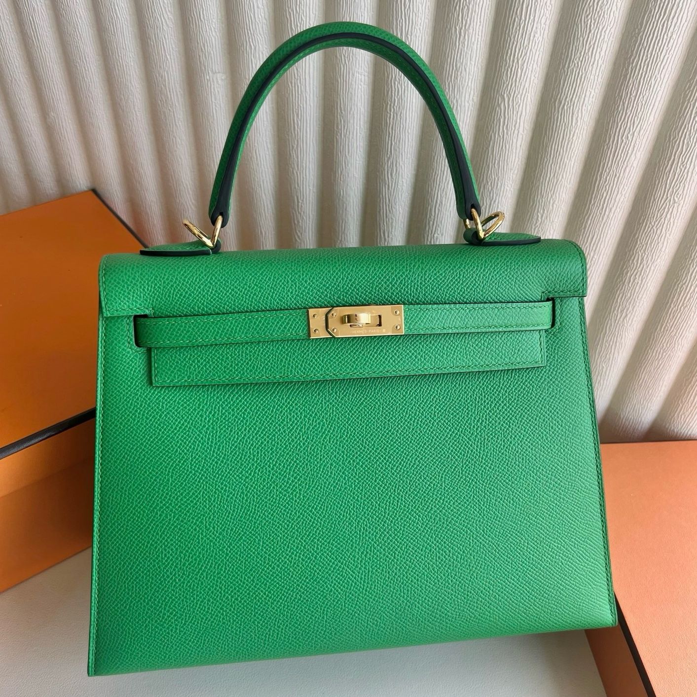 Hermes Kelly Sellier 25 Handmade Bag in Cactus Epsom Calfskin