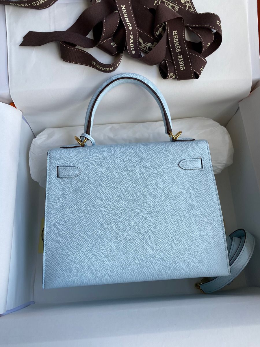 Hermes Kelly Sellier 25 Handmade Bag In Celeste Epsom Calfskin - Image 3