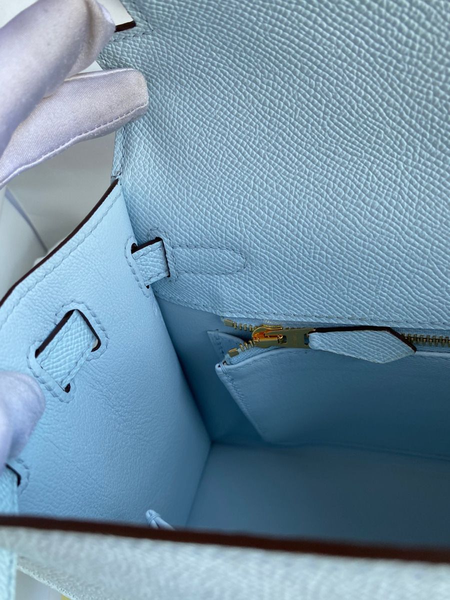 Hermes Kelly Sellier 25 Handmade Bag In Celeste Epsom Calfskin - Image 10
