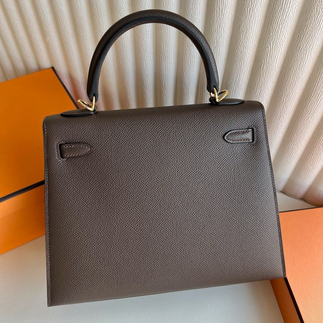 Hermes Kelly Sellier 25 Handmade Bag in Ebene Epsom Calfskin - Image 3