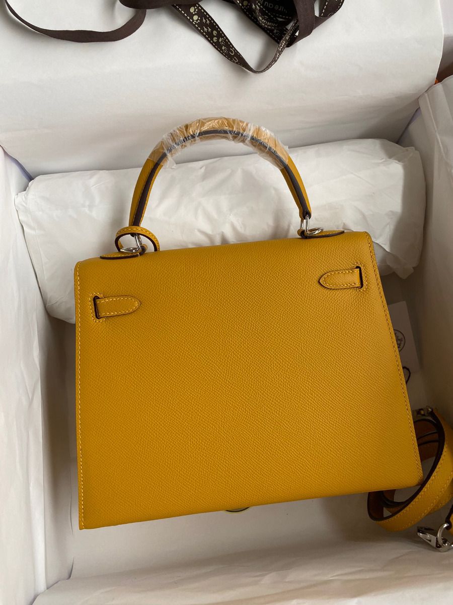 Hermes Kelly Sellier 25 Handmade Bag In Jaune Ambre Epsom Calfskin - Image 3