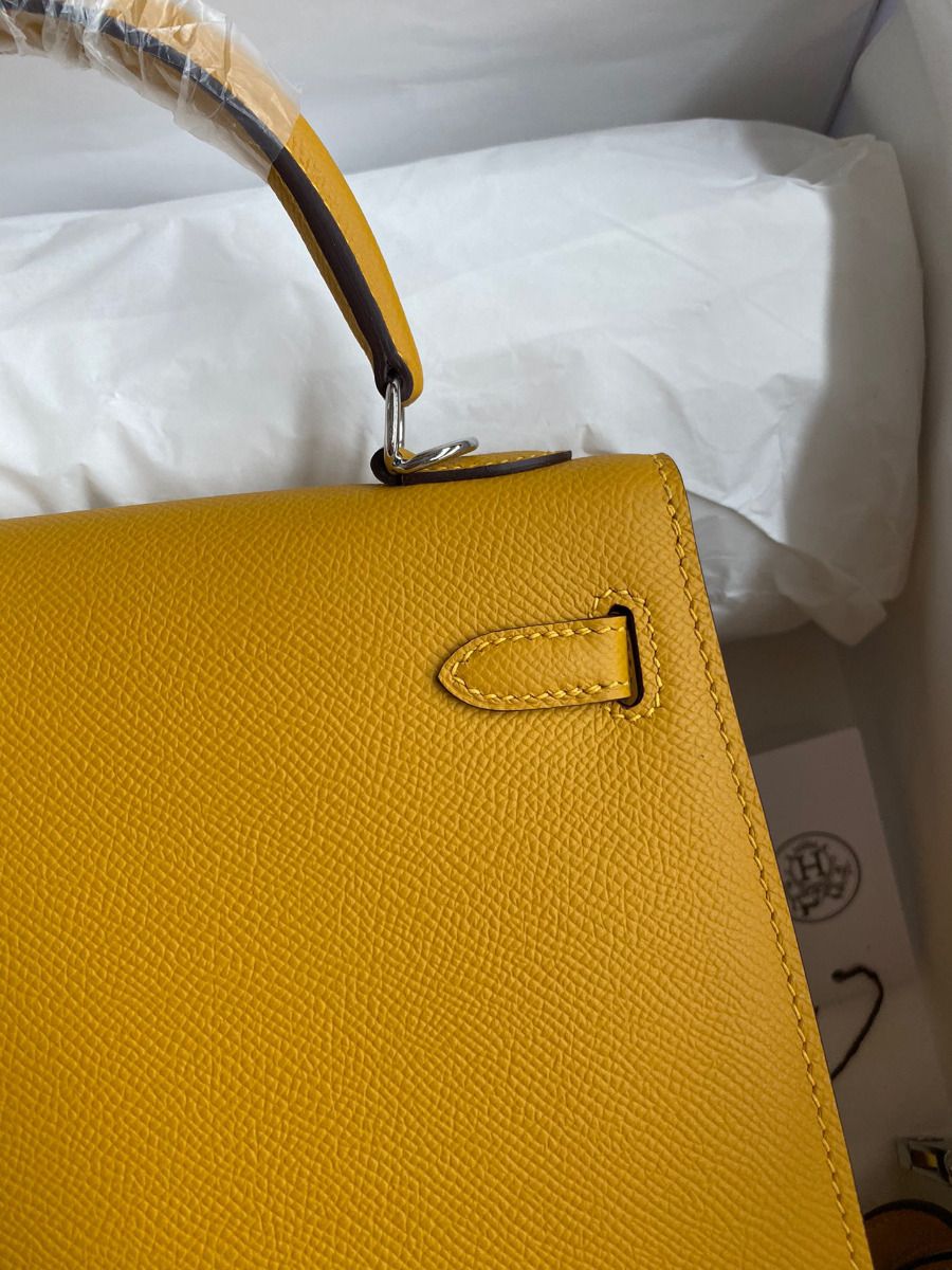 Hermes Kelly Sellier 25 Handmade Bag In Jaune Ambre Epsom Calfskin - Image 5