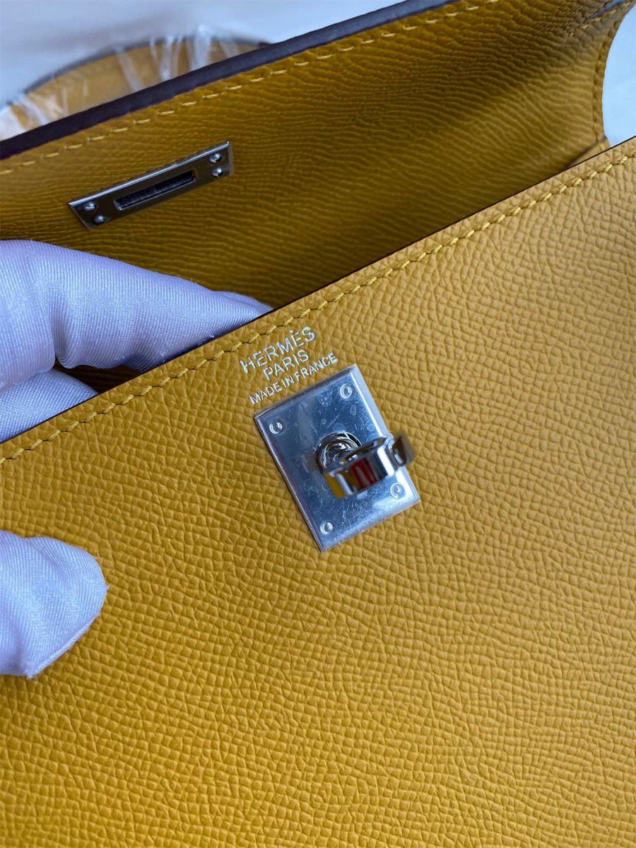 Hermes Kelly Sellier 25 Handmade Bag In Jaune Ambre Epsom Calfskin - Image 8