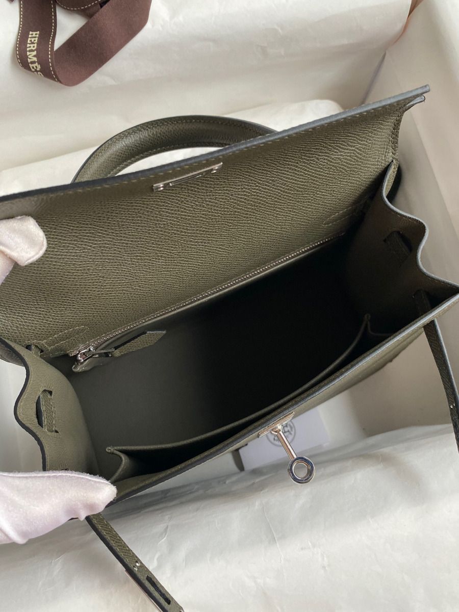 Hermes Kelly Sellier 25 Handmade Bag In Vert De Gris Epsom Calfskin - Image 9