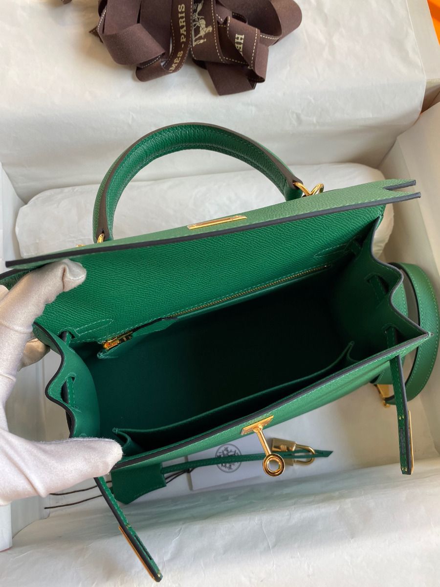 Hermes Kelly Sellier 25 Handmade Bag In Vert Vertigo Epsom Calfskin - Image 9