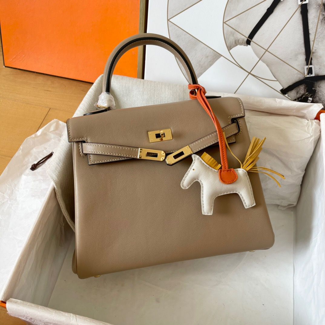 Hermes Kelly Retourne 25 Handmade Bag In Grey Swift Calfskin - Image 3