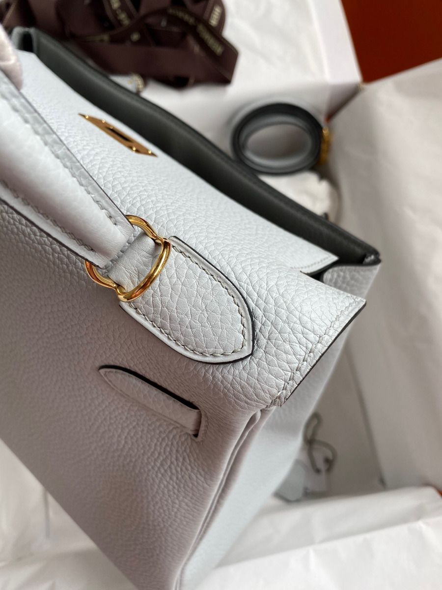 Hermes Kelly Retourne 28 Handmade Bag In Blue Glacier Clemence Leather - Image 7