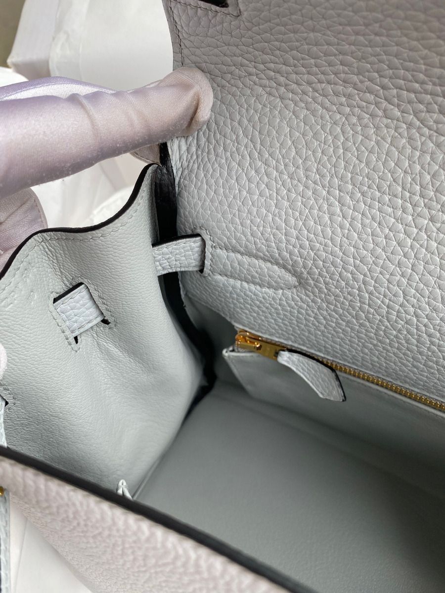 Hermes Kelly Retourne 28 Handmade Bag In Blue Glacier Clemence Leather - Image 10