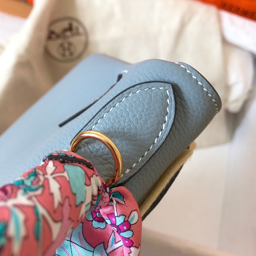 Hermes Kelly Retourne 28 Handmade Bag In Blue Lin Clemence Leather - Image 3