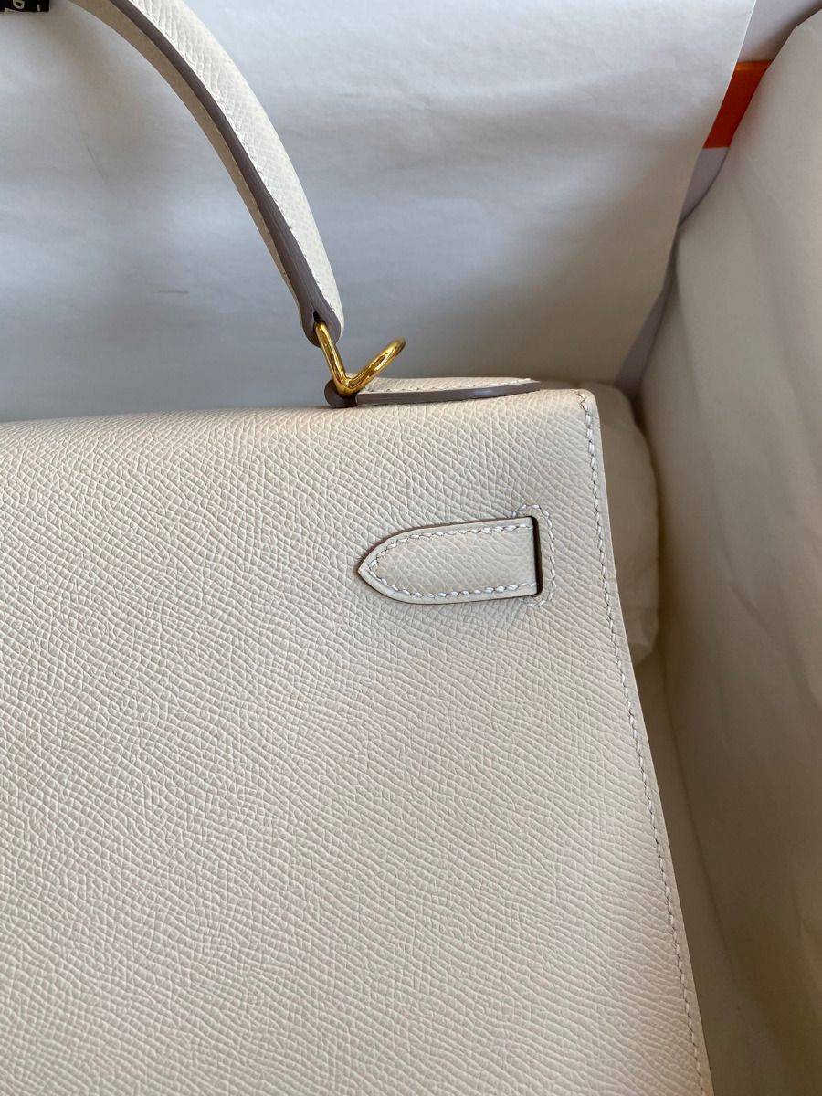 Hermes Kelly Sellier 28 Handmade Bag In Craie Epsom Calfskin - Image 5