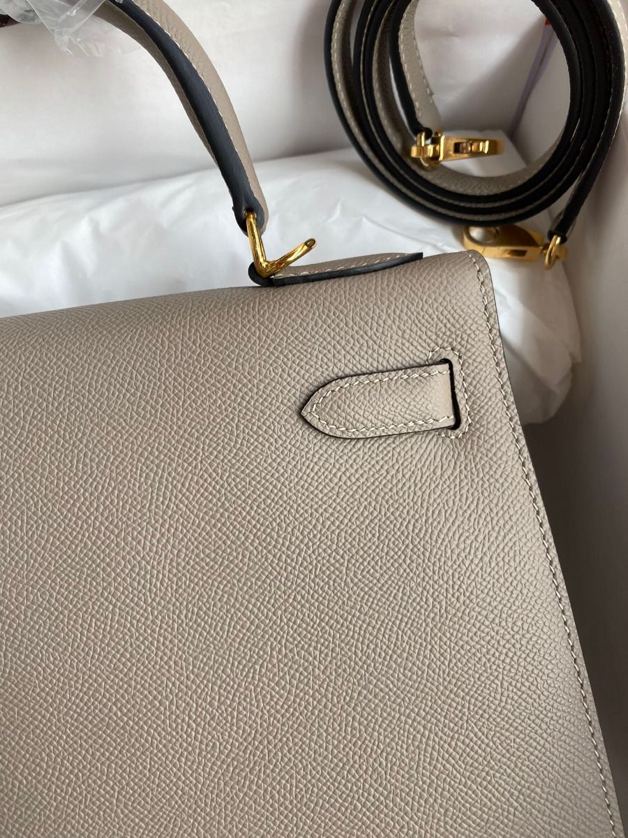 Hermes Kelly Sellier 28 Handmade Bag In Gris Asphalt Epsom Calfskin - Image 5