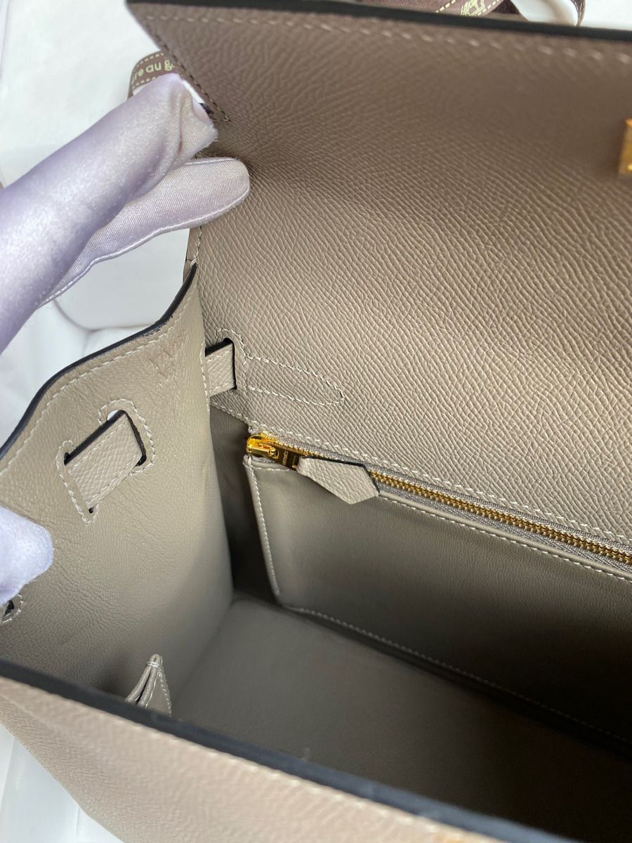 Hermes Kelly Sellier 28 Handmade Bag In Gris Asphalt Epsom Calfskin - Image 9