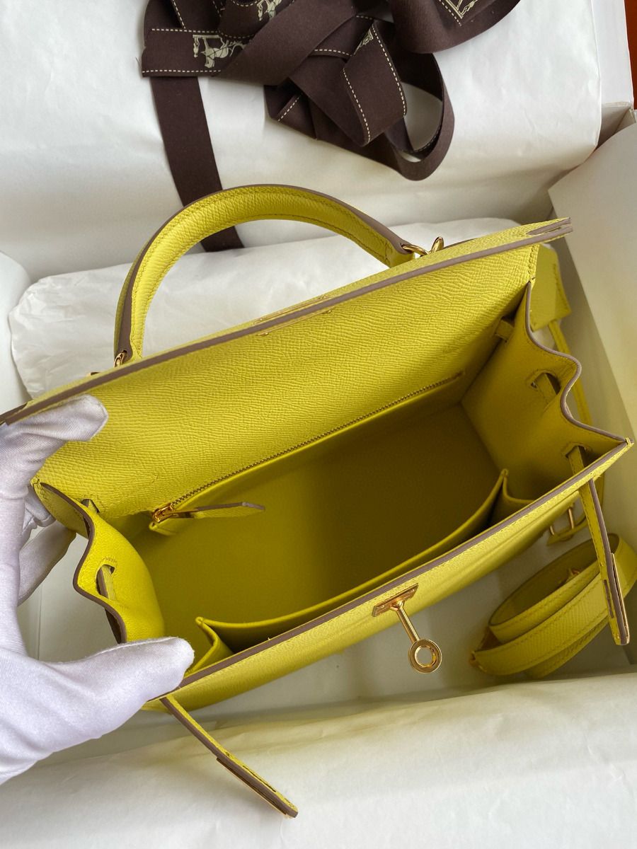 Hermes Kelly Sellier 28 Handmade Bag In Lime Epsom Calfskin - Image 9