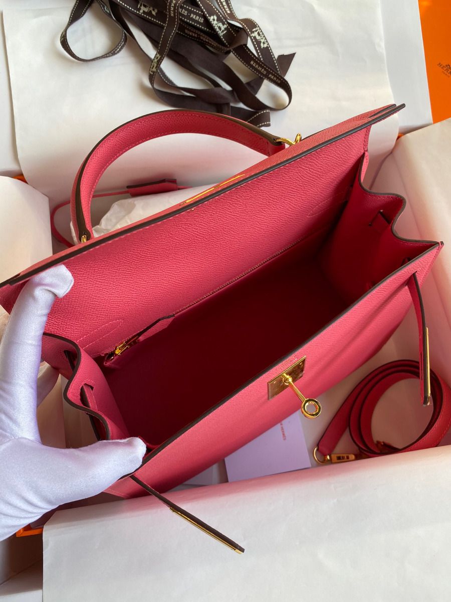 Hermes Kelly Sellier 28 Handmade Bag In Rose Lipstick Epsom Calfskin - Image 7