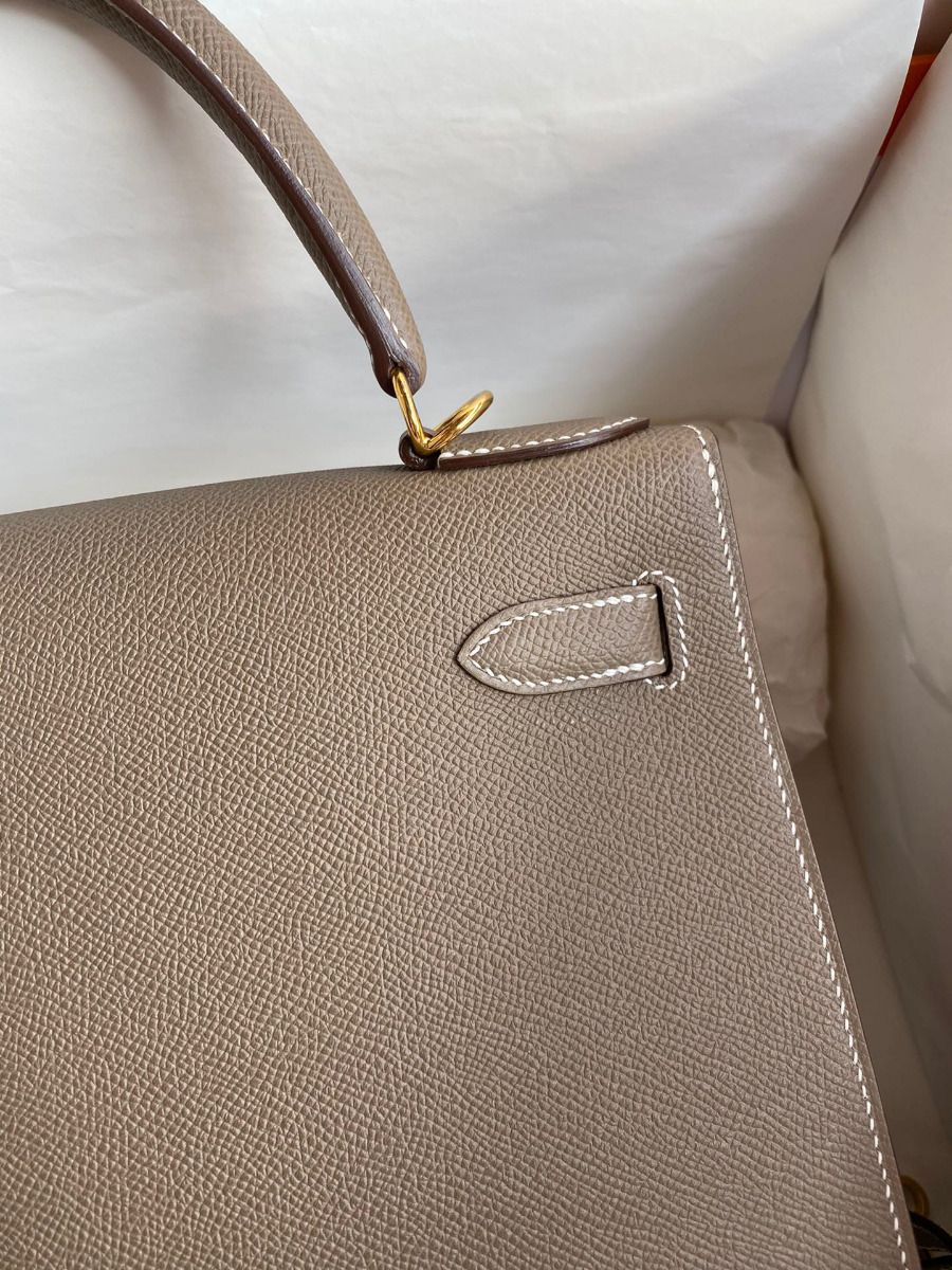Hermes Kelly Sellier 28 Handmade Bag In Taupe Epsom Calfskin - Image 5