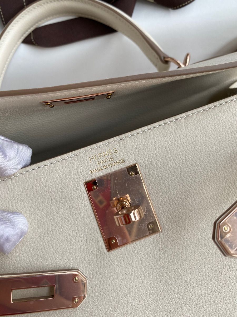 Hermes Kelly Sellier 28 Handmade Bag In Craie Evercolor Calfskin - Image 8